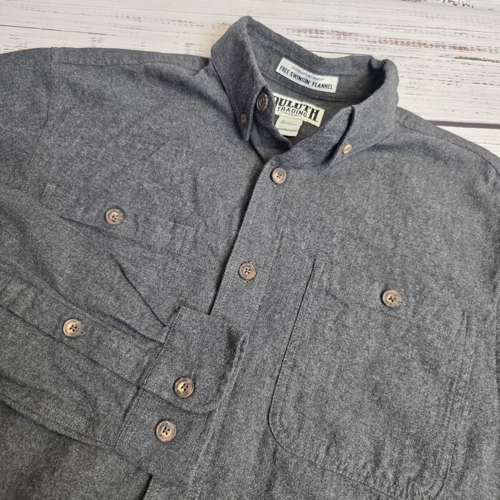 Duluth Trading Mens‎ Medium Tall Gray Flannel Free Swingin Long Sleeve Relaxed